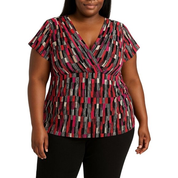 Liz Claiborne Woman Colorful Crossover V-Neck Short Sleeve Blouse Size 2X - Picture 1 of 6